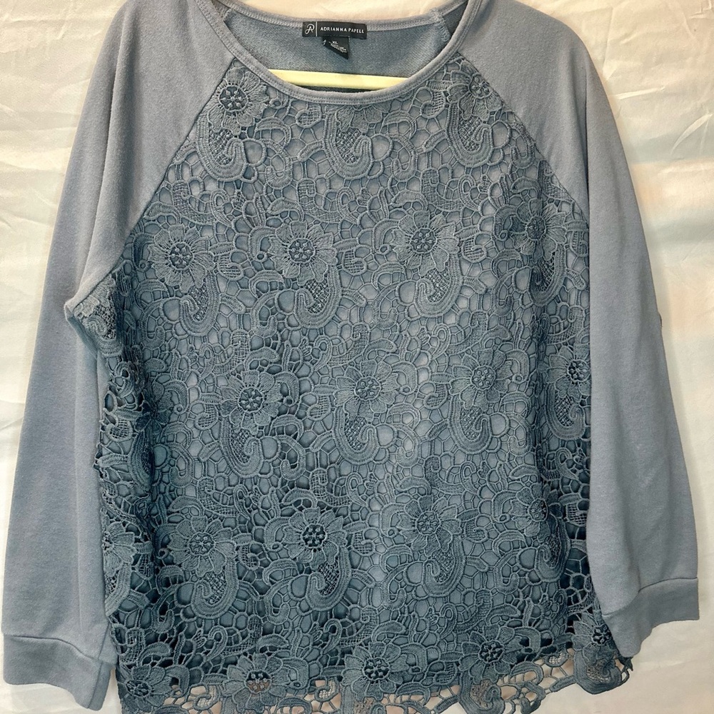 Gray Lace Overlay Women's Top